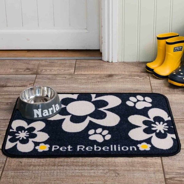 Dinner Mate - Pet Feeding Mat- Flowers Black