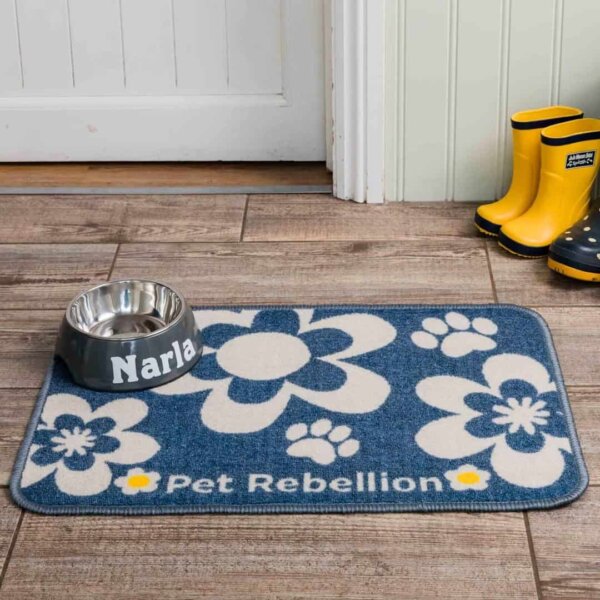 Dinner Mate - Pet Feeding Mat- Flowers Blue